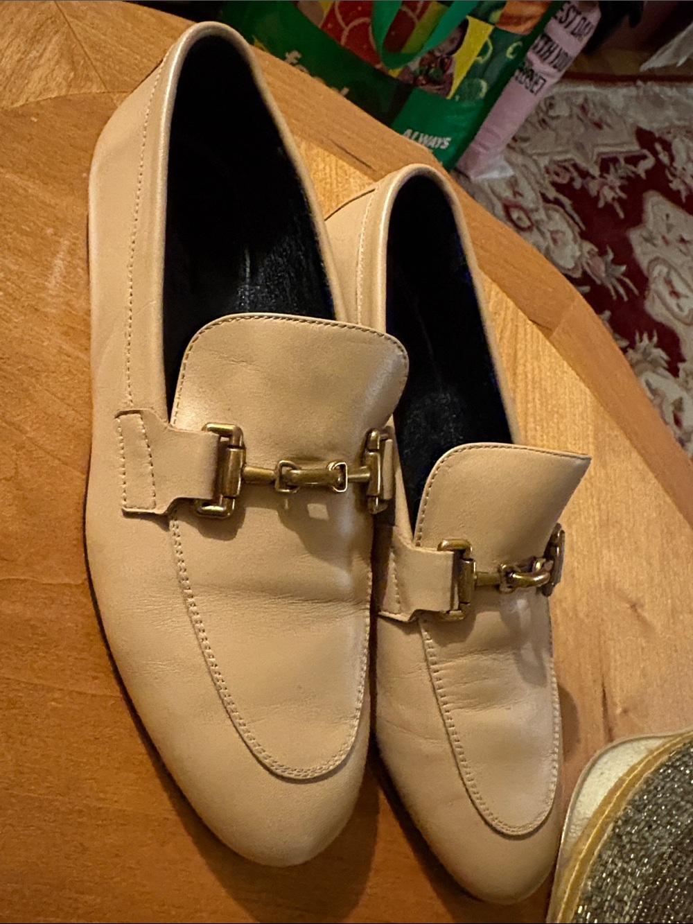 Massimo Dutti Cream Leather Loafers with Gold Horsebit